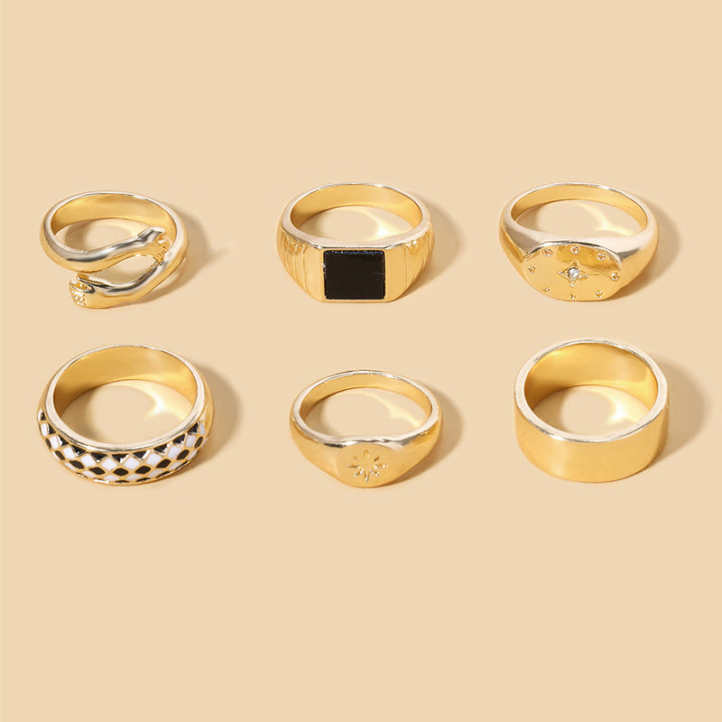 Wholesale alloy ring sets: cross-border gold-plated eight-pointed star jewelry, niche light luxury stackable hand jewelry, and trendy ins-style finger rings