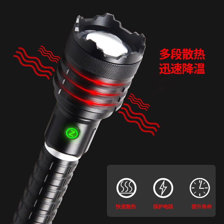 Cross-border new XHP-160 strong light Type-c charging port power display output telescopic zoom LED flashlight