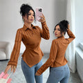 Amazon fashion  autumn new striped patchwork elegant chic workwear blouse