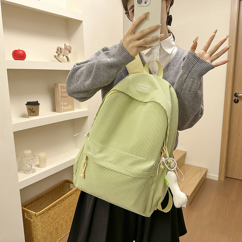 2025 new small fresh plaid backpack - student schoolbag, family matching bag, travel bag, lightweight korean style backpack for girls