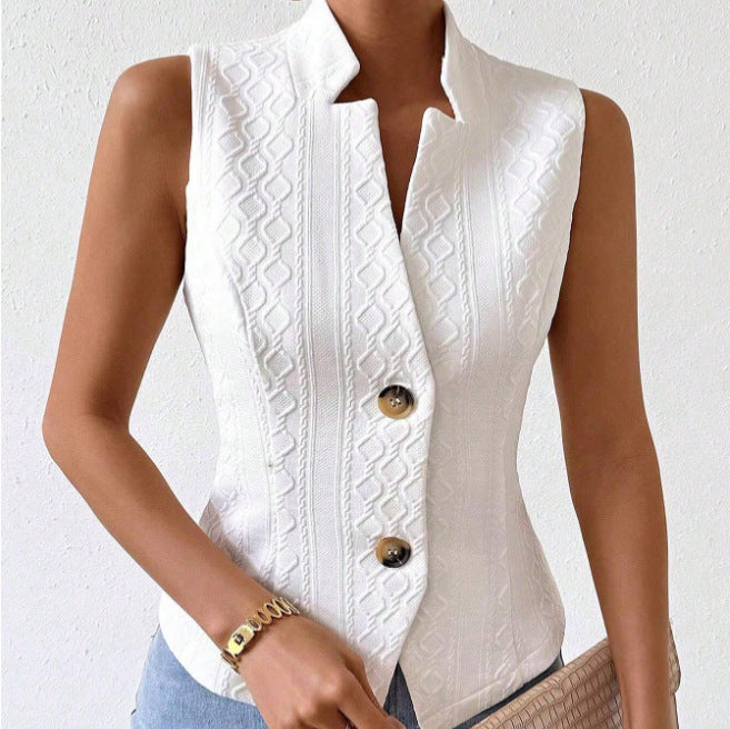 Women's versatile sleeveless blazer vest casual jacket button-up vest top cross-border fashion export vest