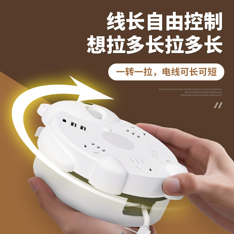 Retractable cord socket panel multifunctional with usb multi-outlet power strip cartoon home with long cord power strip