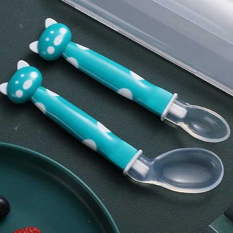 English card baby silicone spoon baby feeding tableware straight spoon elbow spoon combination soft silicone spoon