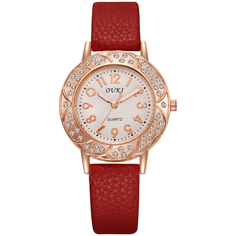 Round diamond-studded digital watch, creative new retro quartz watch with jewelry strap, cross-border wristwatch, wholesale women's watch for export