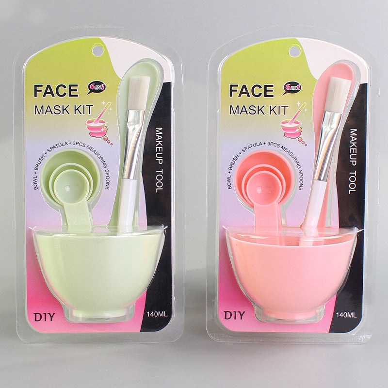 Wholesale spa & beauty tool set: 6-piece mask bowl kit with makeup brushes, mixing spatula, and plastic bowl for mask preparation