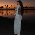 European and american style cross-border elegant slim-fit women's sexy backless bodycon dress with stand collar, long sleeves, solid color, and slimming long dress