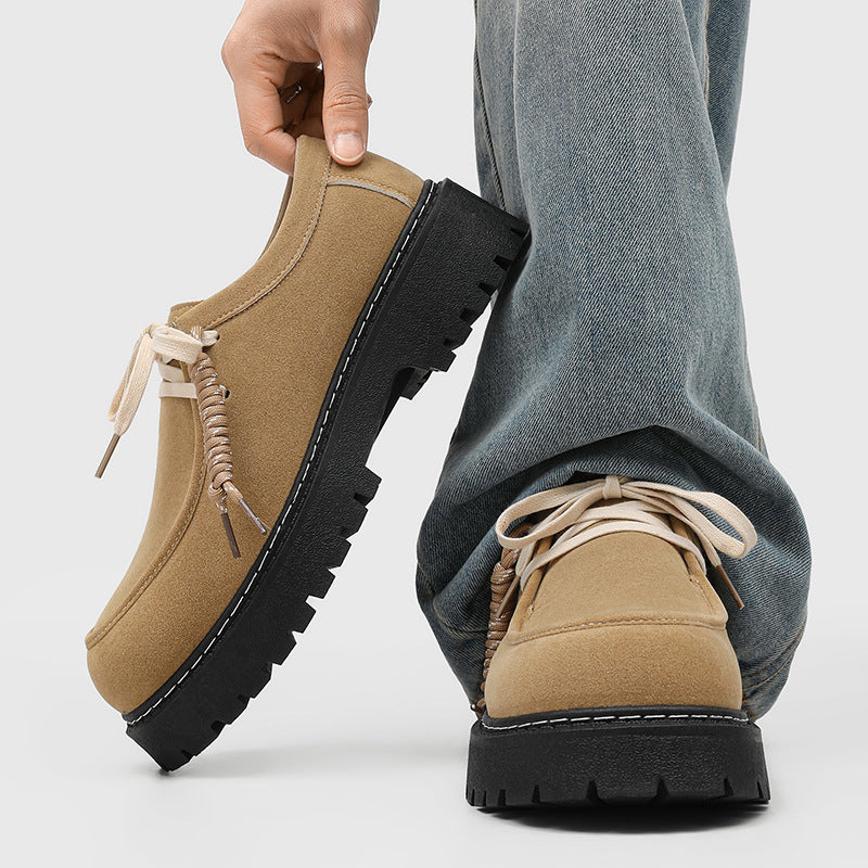 Derby shoes men's retro brown thick sole kangaroo shoes men's 2026 new arrivaleasiest for matchtrendy outdoor casual workwear leather shoes
