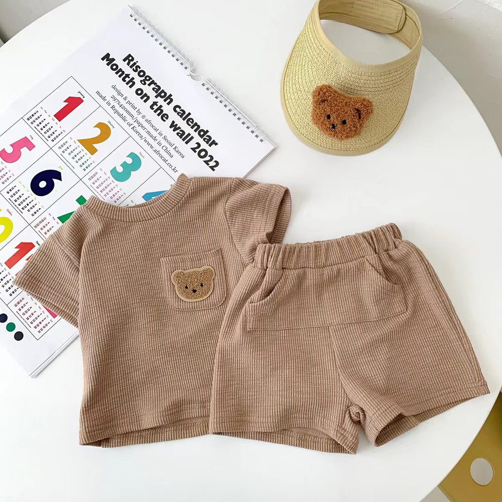 korean style ins kids summer bear outfit - baby boys & girls short sleeve & shorts casual two-piece set