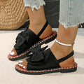 new flat rhinestone bow single strap sandals women's outdoor wear solid color lightweight fabric slippers