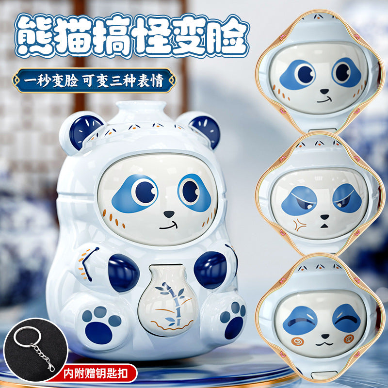 Face-changing panda chinese style blue and white porcelain doll hand pendant keychain gift toy national trend trendy cartoon