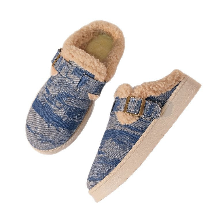 Plus sizeexportnew arrival women's shoes  cross-border fashion fall and winterthick solestuffed buckle heattech cotton slippers casual