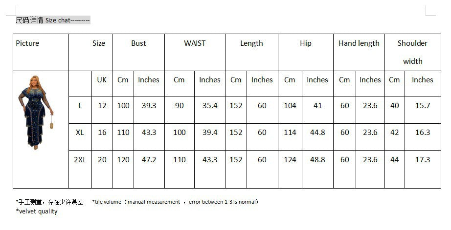 supply of luxury hot diamond beading round neck long sleeves dress gold velvet dress african fashion women's clothing