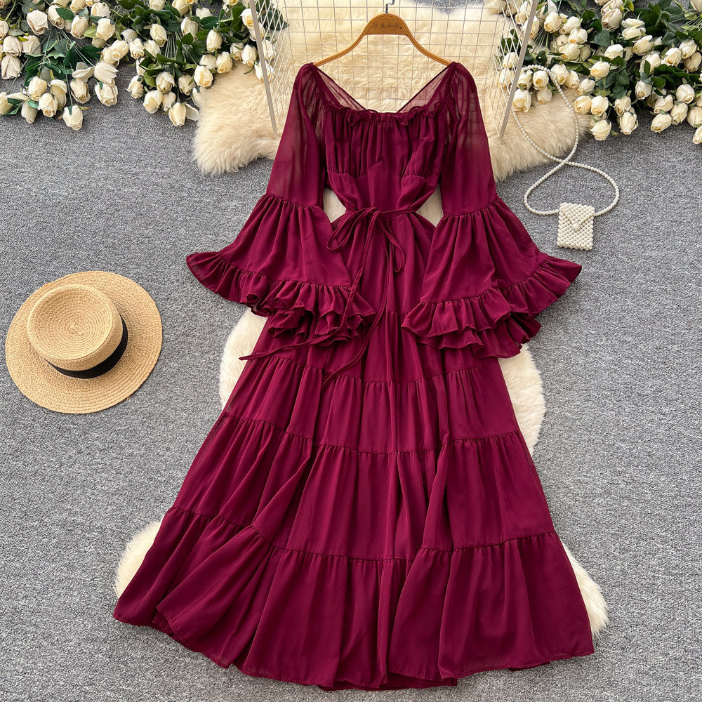 French chic square neck tie-up lantern sleeve dress - spring collection, sweet & sultry, slimming, and elegant maxi dress