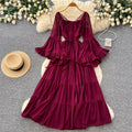 French chic square neck tie-up lantern sleeve dress - spring collection, sweet & sultry, slimming, and elegant maxi dress