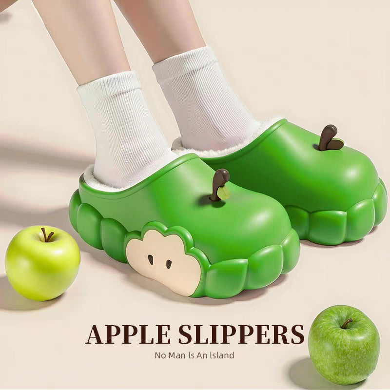 Cotton slippers women's winter 2025 new red apple slippers fleece-lined heattech indoor anti-slip baotou half slippers wholesale