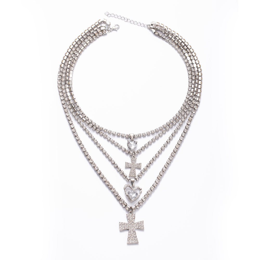 Diamond-studded heart cross pendant wholesale - cross-border fashion jewelry, multi-layer necklace, light luxury, premium full diamond clavicle chain