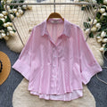 Korean style fashionable young lady shirt -  new arrival - versatile commute, casual, slimming long sleeve striped top for summer