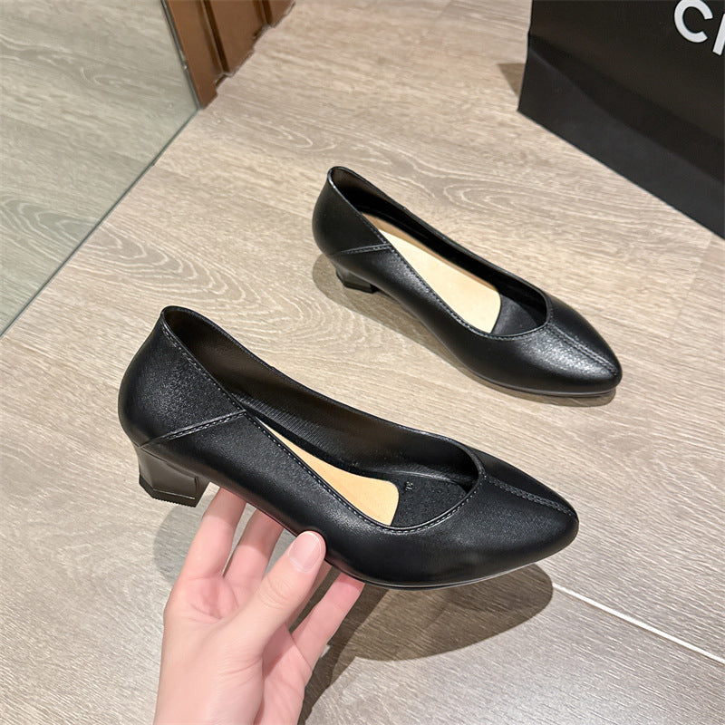 Women's fashion high heels - non-slip, closed-toe, business-ready, waterproof, casual pointed-toe chunky heel shoes (plastic)