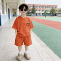 New boys' short-sleeve casual solid color shirt + matching shorts two-piece set - korean style fashion outfit - wholesale from manufacturer