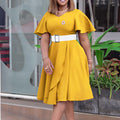 C8624  plus size women's summer fashion elegant v-neck flared sleeve a-line dress - african export style