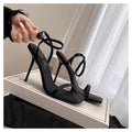 Black high heel sandals women's summer classic one-strap stiletto heels 2025 new arrivals - chic & sophisticated style
