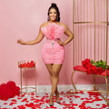 X6278 cross-border   fashion women's solid color feather bandeau sleeveless mini dress