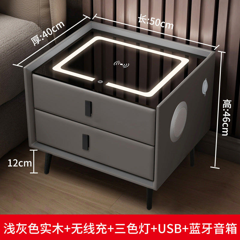Smart nightstand solid wood bedside table - modern style bedroom with wireless charging, multifunctional lighting, and wireless charging capability