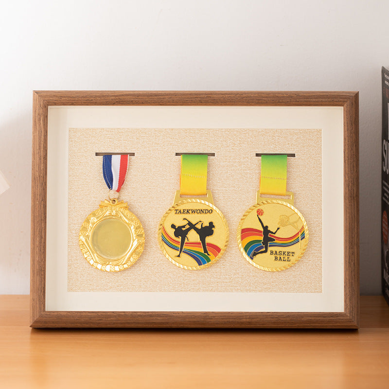 Wooden photo frame table medal storage display photo frame marathon gold medal hollow picture frame 10 inch keep medal