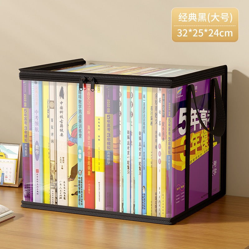 Book storage bag Large capacity transparent waterproof book storage box Foldable portable student textbook finishing box