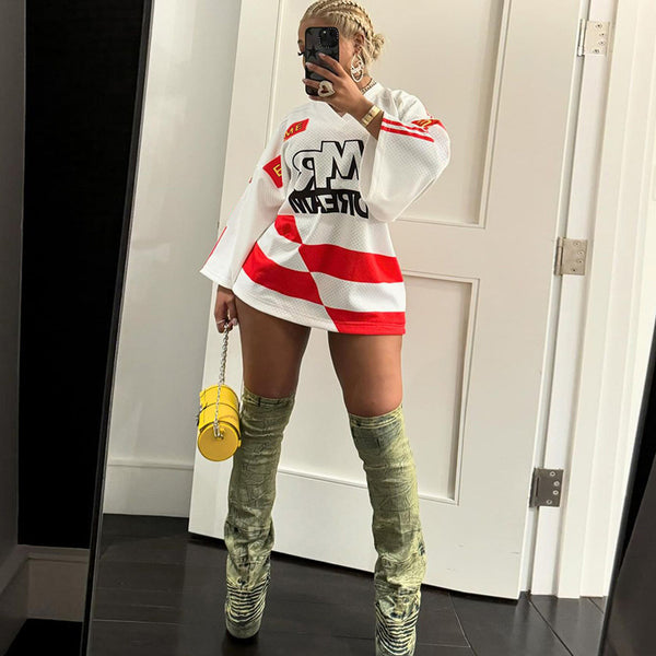 Europe, America,  wholesale 2024 new women's clothing fashion contrasting color printing letters long-sleeved v-neck comfortable casual T-shirt