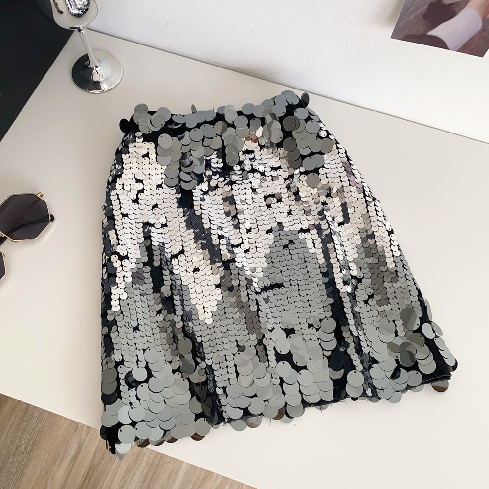 European and american style classy skirt for women summer heavy industry sequinhigh waistslimming look pure lust hot girl street hip short skirt