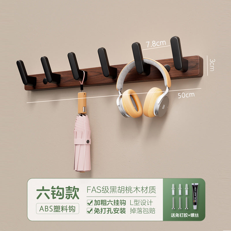 Walnut wood hook - no drilling required, over-the-door coat and hat hook, wall-mounted fixed clothes hook, entryway coat rack