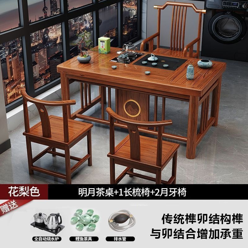 New chinoiserie balcony coffee table solid wood table and chair combination tea table small apartment for home kung fu tea table all-in-one complete set