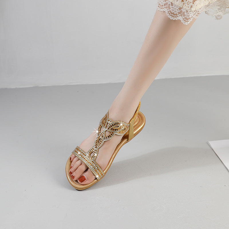 2025 summer new arrivals: plus size rhinestone flat sandals - european & american style chunky platform thong beach sandals