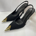 2026 women's stiletto heel rose gold metallic pointed toe pumps, spring black metal buckle strap sandals