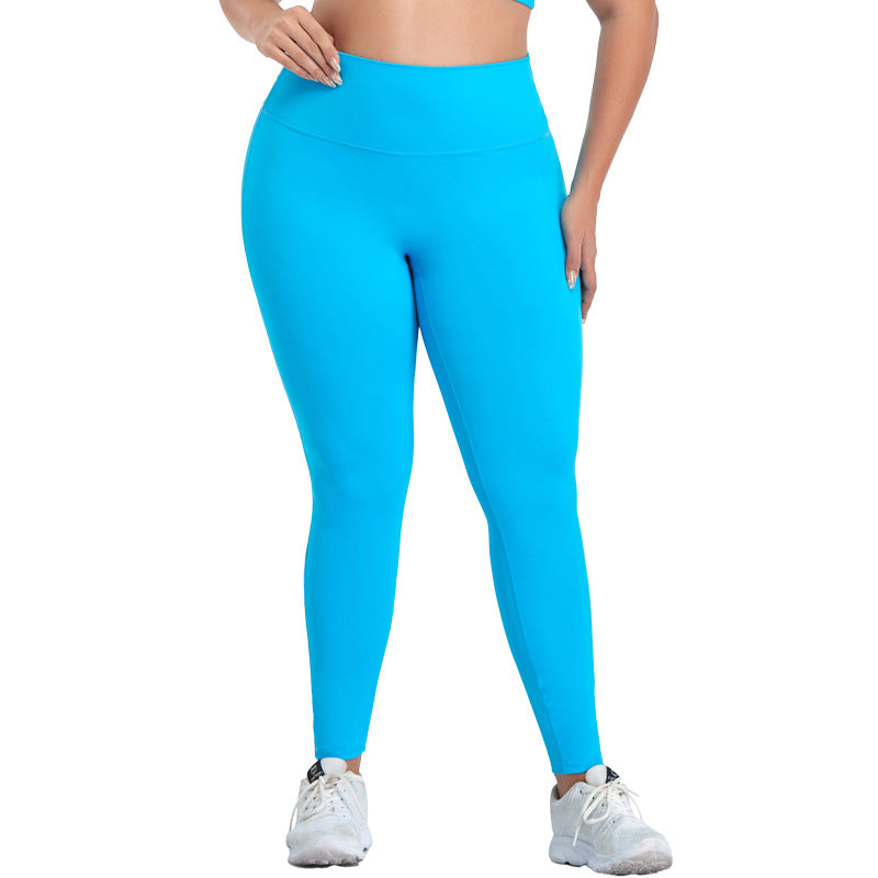 European and american plus size high-waisted tummy control yoga pants for women, triple-stitched butt-lifting elastic workout leggings, running fitness pants