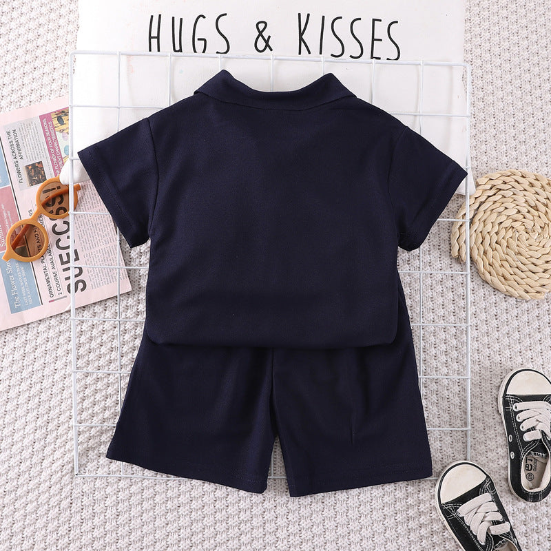 Kids' summer outfit set: 0-5 year old boys' polo shirt & lightweight short-sleeve tee - trendy two-piece set for infants and toddlers