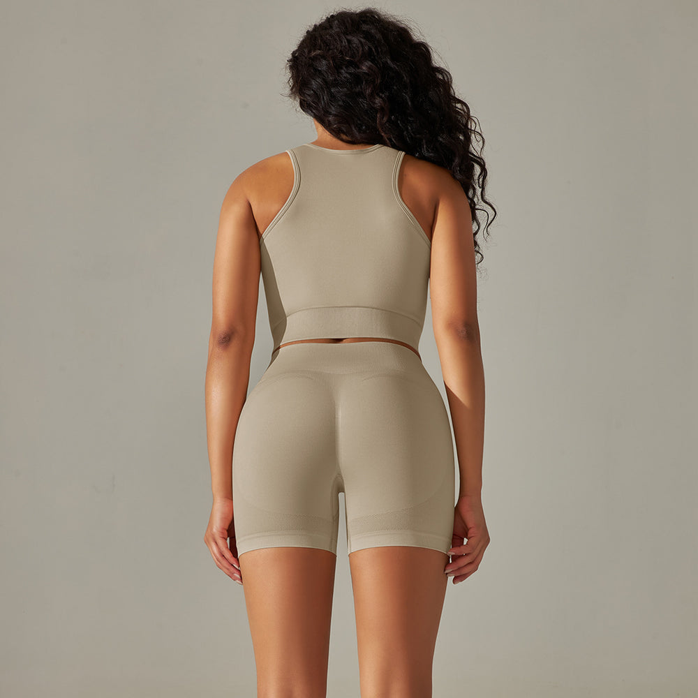 Spring/summer new seamless yoga outfit: shockproof, beautiful back, high-waisted, butt-lifting shorts set - sweat-wicking running & fitness apparel