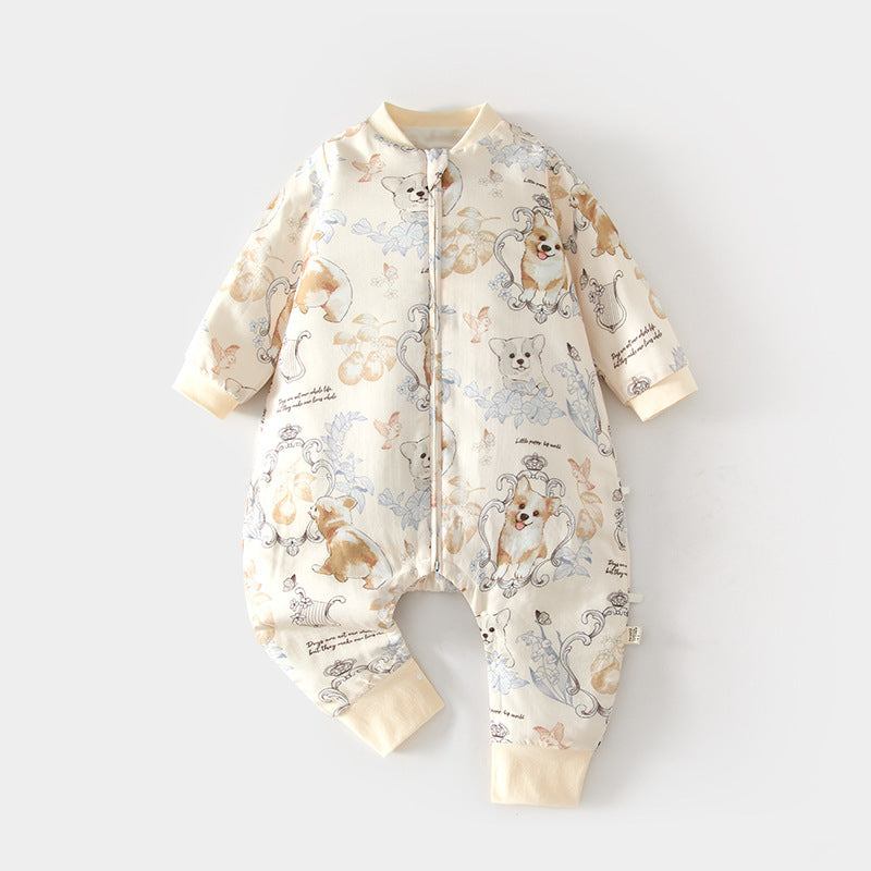 Baby muslin swaddle sleep sack - bamboo fiber, spring/summer, unisex, split-leg design, newborn zipper closure, front 6-layer, back 4-layer