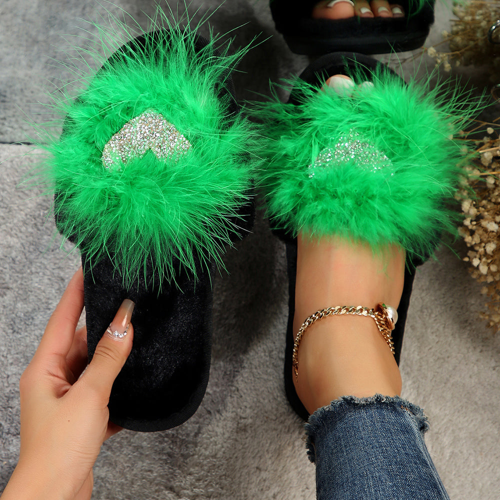 New 2024 women's cotton slippers - autumn/winter indoor/outdoor heart-shaped real fur slippers - warm fuzzy slippers - women's cotton slippers