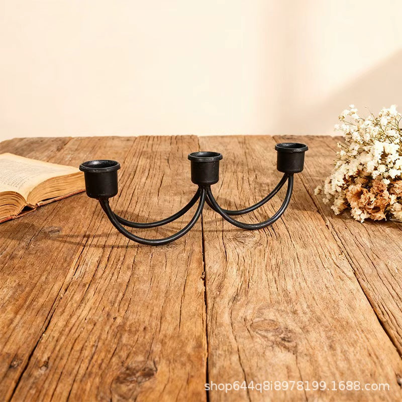 Nordic retro iron candlestick european style gold birthday home dining table candlelight dinner decoration props romantic
