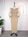 African plus size women's fashion bubble sleeve dress - european and american style party evening beaded sequin high waist gown
