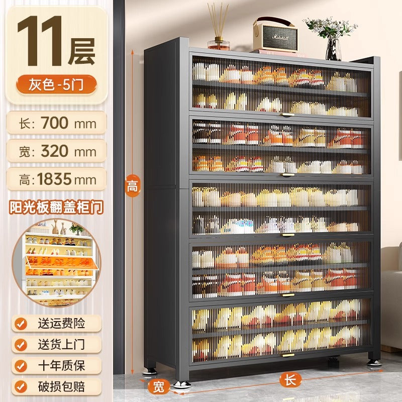 Steel shoe cabinet for home entrance storage cabinet all-in-one dust-proof large capacity multi-layer storage shoe rack flip-up door storage cabinet