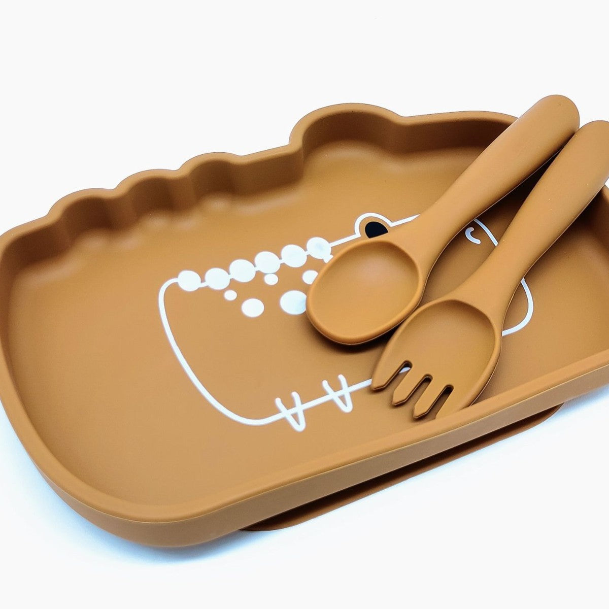 Children's Crocodile Elephant Silicone Plate Set Supplementary Food Grid Infant Learning to Eat Training with Suction Cup