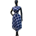 European and american cross-border women's fashion  summer new arrival: elegant retro round neck plaid top and asymmetrical midi skirt set