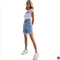 63-30836#  cross-border women's fashion european & american ins style spring/summer slimming frayed wide-leg denim shorts