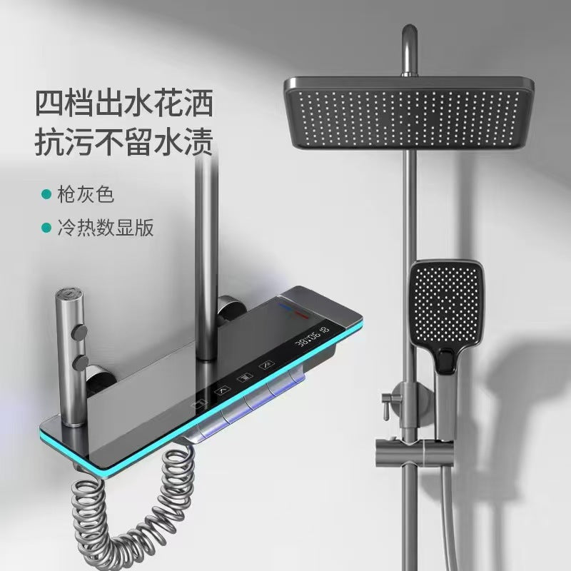 Bathroom shower head suit full copper booster nozzle gray for home thermostatic digital display button ambient light shower head