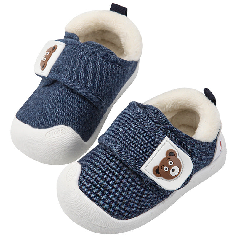 Toddler shoes for baby boys, spring and autumn, 0-1-2 years old, soft sole infant shoes, winter fleece-lined cotton shoes for baby girls