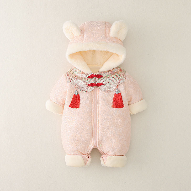 Infant and toddler new year's clothing, zip-up sweatshirts, fleece-lined and thickened rompers, newborn baby girl chinese-style onesies
