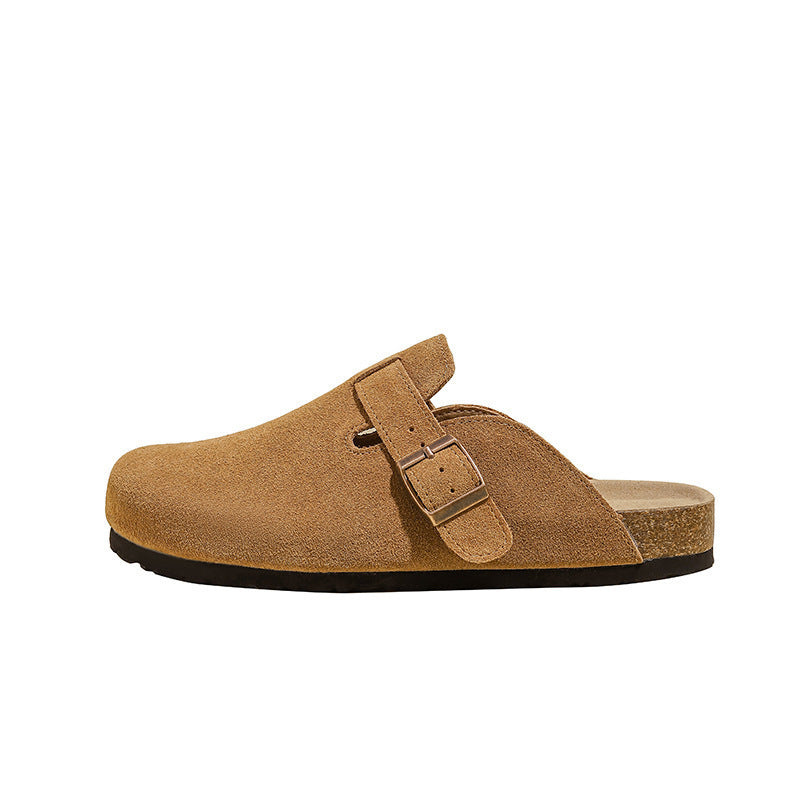 Birkenstock shoes thick sole half slippers toe slippers lazy one-leg flats same style soft bottom suede birkenstock slippers couple